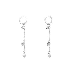 Brinco Argola Correntinha e Pingentes Coração