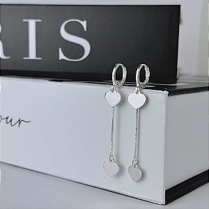 Brinco Argola Dupla Coração Liso Folheada a Prata 925