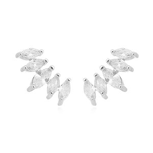 Brinco Earcuff Navetes Cristais Folheado a Prata 925