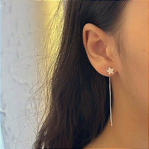 Brinco Earline Fio Venezino Estrela Lisa Folheado a Prata 925