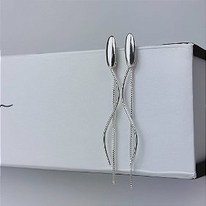 Brinco Fio Duplo Cascata e Escudo Folheado a Prata 925