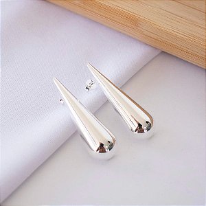 Brinco Gota Alongada Lisa Folheado a Prata 925