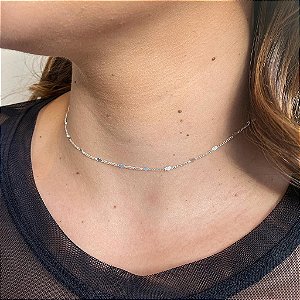 Colar Choker Chapinhas Coração Folheado a prata 925