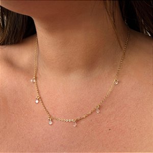 Colar com Gotinhas Cristais Folheado a ouro 18K
