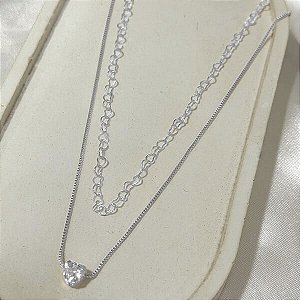 Colar Duplo Coração e Correntinha Coração