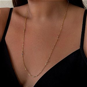 Colar Longo Tifanny Rosa Folheado a ouro 18K