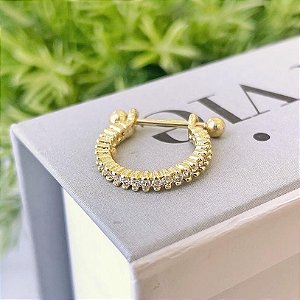 Piercing 2 em 1 Meia Argola 1 Fio Cravejado Ponteiras Folheado a ouro 18K