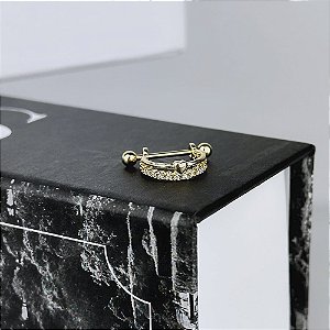 Piercing 2 em 1 Meia Argola Fio Cravejado e Fio Coração Liso Folheado a Ouro 18k