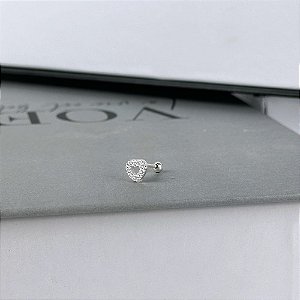 Piercing Coração Pequeno Cravejado Folheado a Prata 925