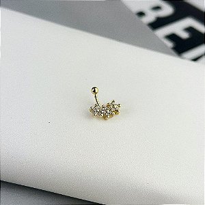 Piercing Hook [8mm] 3 Flores Cravejadas Folheado a Ouro 18k