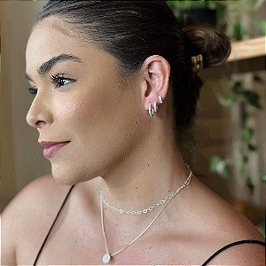 Triozinho de Argolas Cravejadas Cristal Folheado a Prata 925