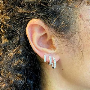 Triozinho de Argolas Cravejadas Cristal Folheado a Prata 925