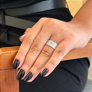 Anel Aliança Cruz Cravejada Em Relevo Oração Pai Nosso Folheado a Prata 925