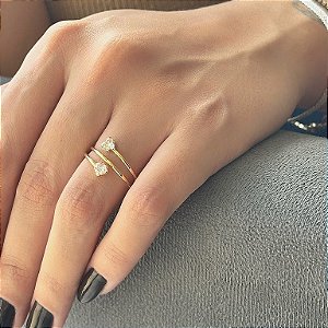 Anel Regulável 3 voltas Corações Zircônias Folheado a Ouro 18k