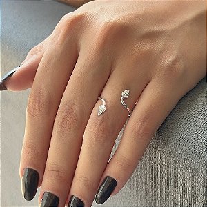 Anel Regulável Folhas Folheado a Prata 925