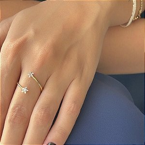 Anel Regulável Duas Estrelas Zircônias Folheado a Ouro 18k