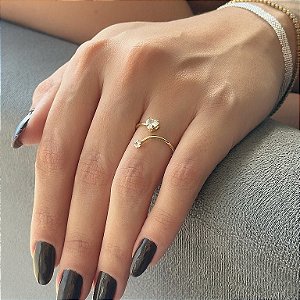 Anel Regulável Coração e Zircônia Folheado a Ouro 18k