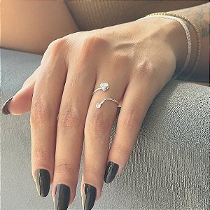 Anel Regulável Coração e Zircônia Folheado a Prata 925