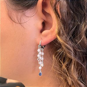 Brinco de Argola 3 Fios Perolas Folheado a Prata 925