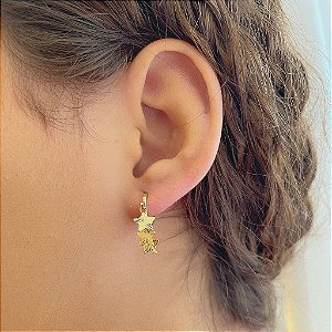 Brinco Argola 3 Pingentes de Estrelas Granitado Folheada a Ouro 18k