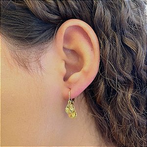 Brinco Argola 3 Pingentes de Gotas Granitadas Folheado a Ouro 18k