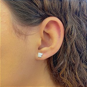 Brinco Borboleta Desenhada Folheado a Prata 925