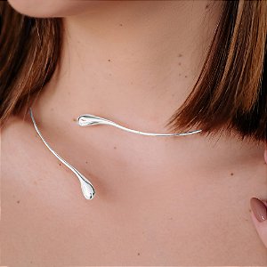 Choker Aro Gota Orgânica Lisa Folheado a Prata 925