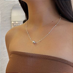 Colar Correntinha Bolinhas e Esfera Folheado a Prata 925