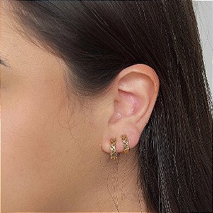 Duo de Argolas Fio Trançado Corrente Folheado a Ouro 18k