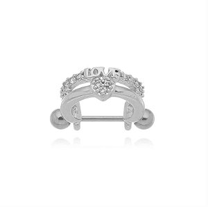 Piercing 2 em 1 Meia Argola Love e Coração Cravejado Folheado a Prata 925