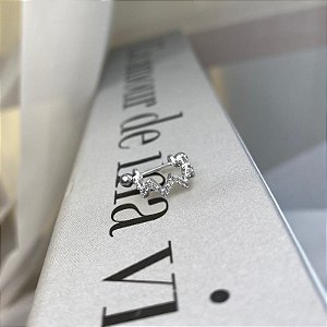 Piercing 2 em 1 Meia Argola ZigZag Cravejado Folheado a Prata 925