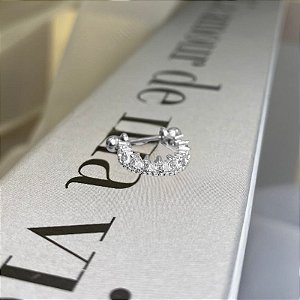 Piercing 2 em 1 Meia Argola Zircônias Ponteiras Folheado a Prata 925