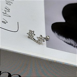 Piercing Cluster Duas Flores Cravejadas Folheado a Prata 925