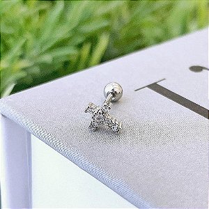 Piercing Cruz Cravejada Folheado a Prata 925