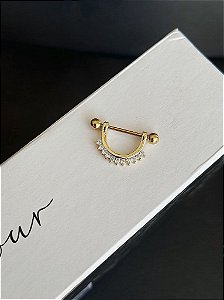 Piercing Mamilo 2 em 1 Arco Cravejado Folheado a Ouro 18k