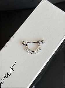 Piercing Mamilo 2 em 1 Arco Cravejado Folheado a Prata 925