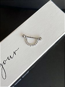 Piercing Mamilo Meia Argola Navetes Cravejados Folheado a Prata 925