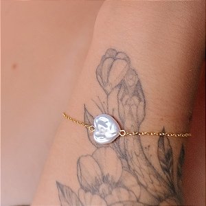 Pulseira Correntinha Coração Madre Pérola Orgânica Folheado a Ouro 18k