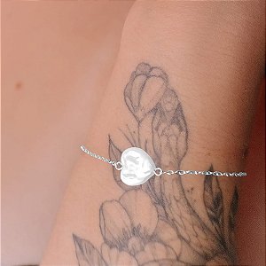 Pulseira Correntinha Coração Madre Pérola Orgânica Folheado a Prata 925