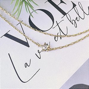 Pulseira Dupla Cartier Pingente Estrela Zircônia Folheado a ouro 18K