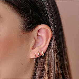Trio de Argolas Fio Liso Reto Folheado a Ouro 18k