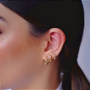 Trio de Argolas Fio Trançado Corrente Folheado a Ouro 18k