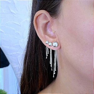 Triozinho de Bolinhas + Apliques 3 fios com bolas Folheado a prata 925