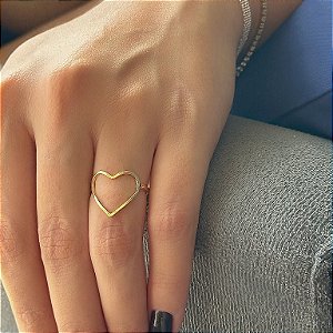 Anel Aro Achatado Coração Vazado Folheado a Ouro 18k