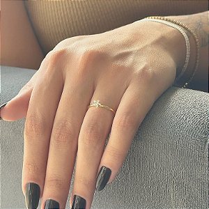 Anel Aro Fino Estrela Zircônia Folheado a Ouro 18k