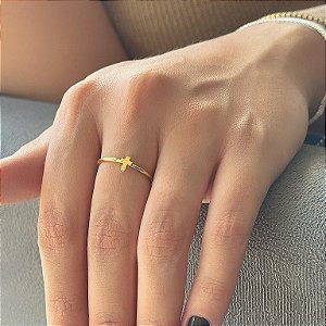 Anel Aro Fino Cruz Lisa Folheado a Ouro 18k