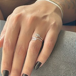 Anel Regulável Fios Olho Grego e Ponto de Luz Folheado a Prata 925