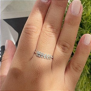 Anel Folhas Zircônias Folheado a Prata 925