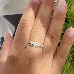 Anel Folhas Zircônias Folheado a Prata 925