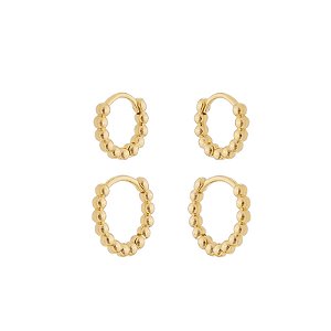 Duo de Argolas Aro Esferas Folheado a Ouro 18K